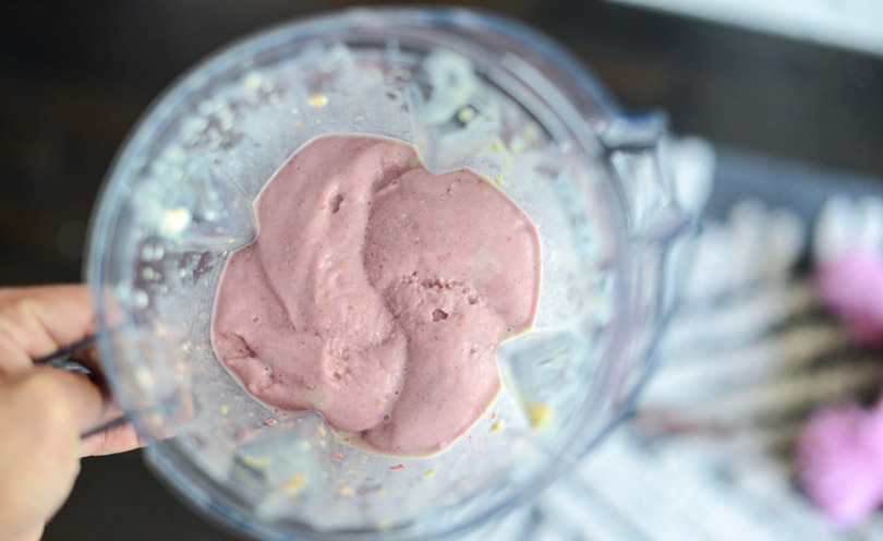 Raspberry vanilla smoothie in our Vitamix.