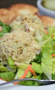 Close up of vegan tuna salad made with chickpeas.