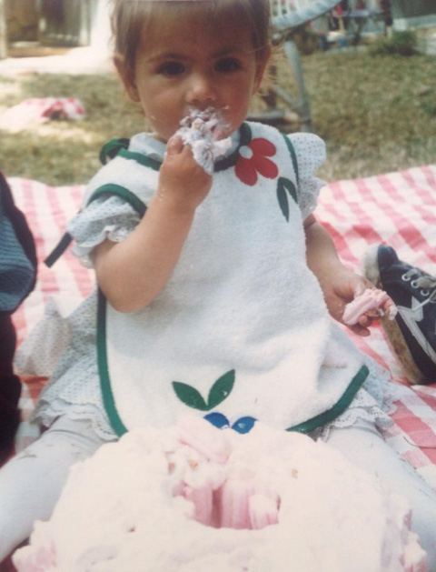 Baby Shalva eating cake.