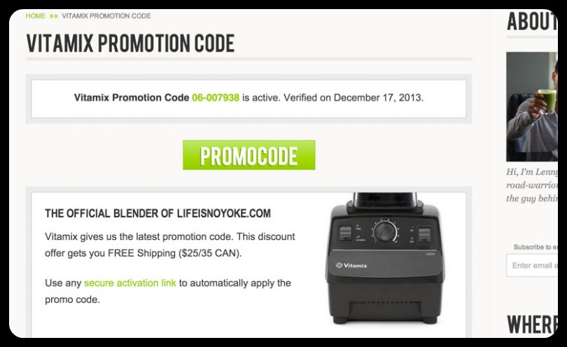 Vitamix promotion code page life is noyoke website redesign 2013