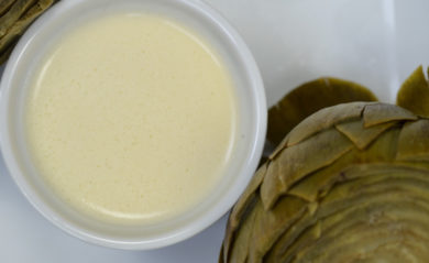 Garlic butter dipping sauce made in our Vitamix.