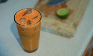 Carrot juice served over ice
