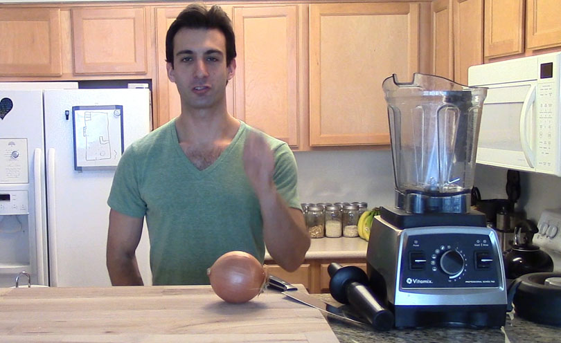 Chop onion without crying using Vitamix demonstration still