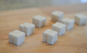 8 smaller sugar cubes. 2 cm on each side.