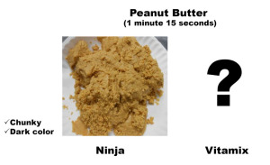 Peanut Butter made in Ninja Blender. Chunky and dark color. 