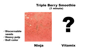 Triple berry smoothie made in Ninja Blender. Seeds, pulp and dull color. 