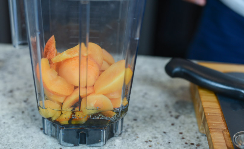 Apricots in 32 ounce Vitamix container.