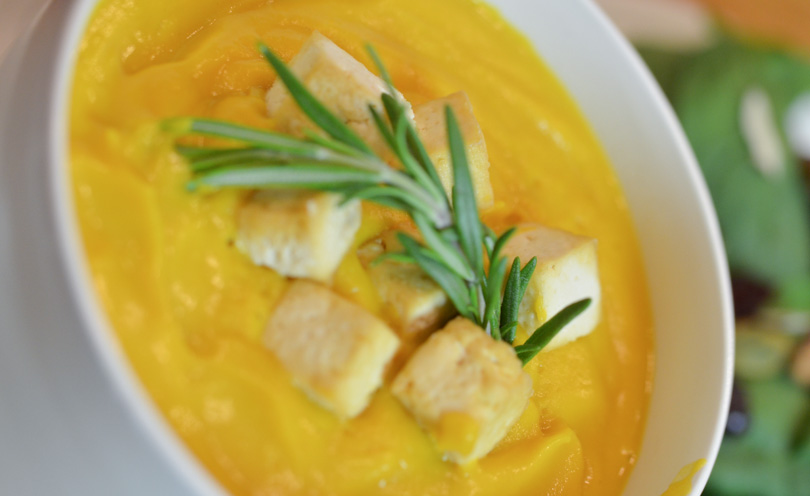 Balsamic butternut squash soup up close.
