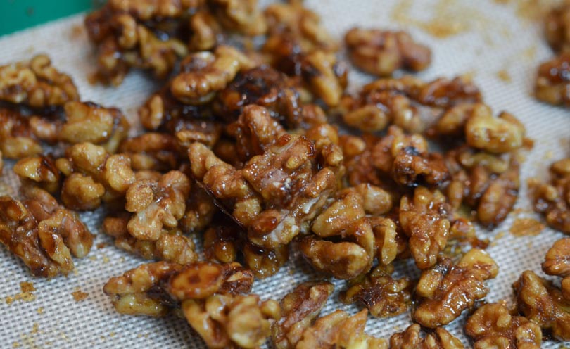 Candied walnuts up close.