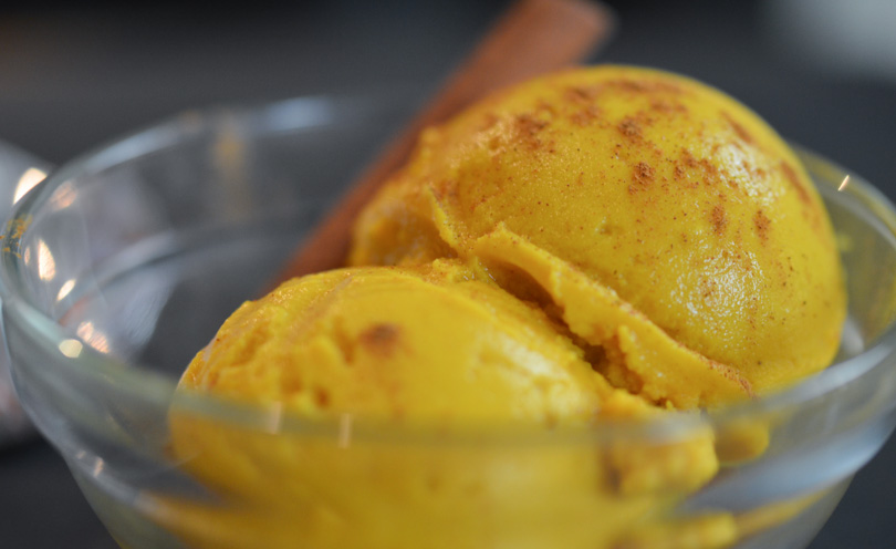 Pumpkin ice cream closeup.