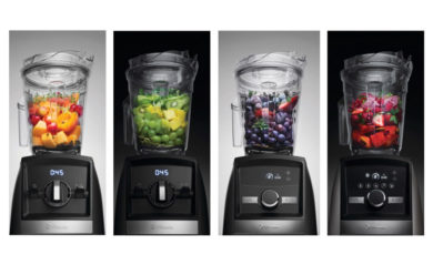 Vitamix Ascent models 2300, 2500, 3300, and 3500 next to each other.