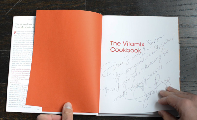 Vitamix cookbook signed by Jodi Berg to Lenny and Shalva.