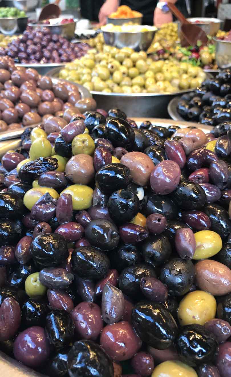 Olives at the shuk in Israel.