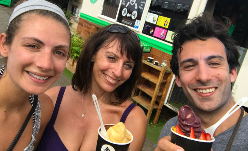 Shalva with Lenny and his mother, Robin enjoying banana ice cream in Honolulu.