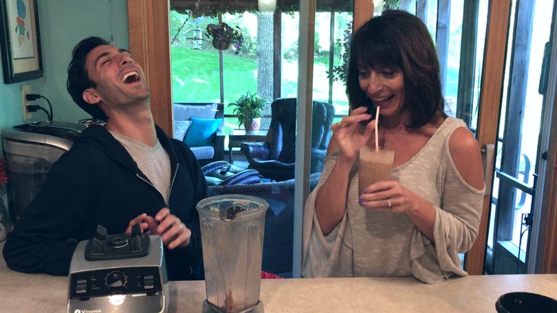 Lenny Gale and his mom Robin enjoying a smoothie and a laugh.