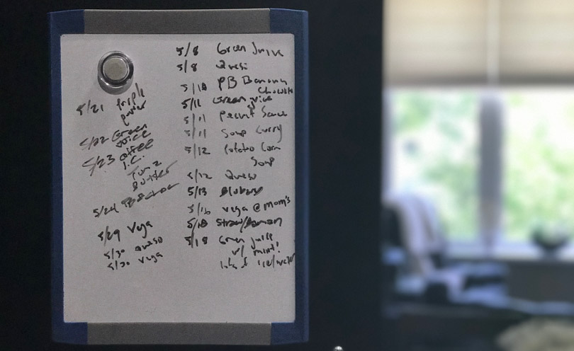Vitamix usage in May 2017 written on a white board.