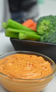 Roasted red pepper hummus with veggies.