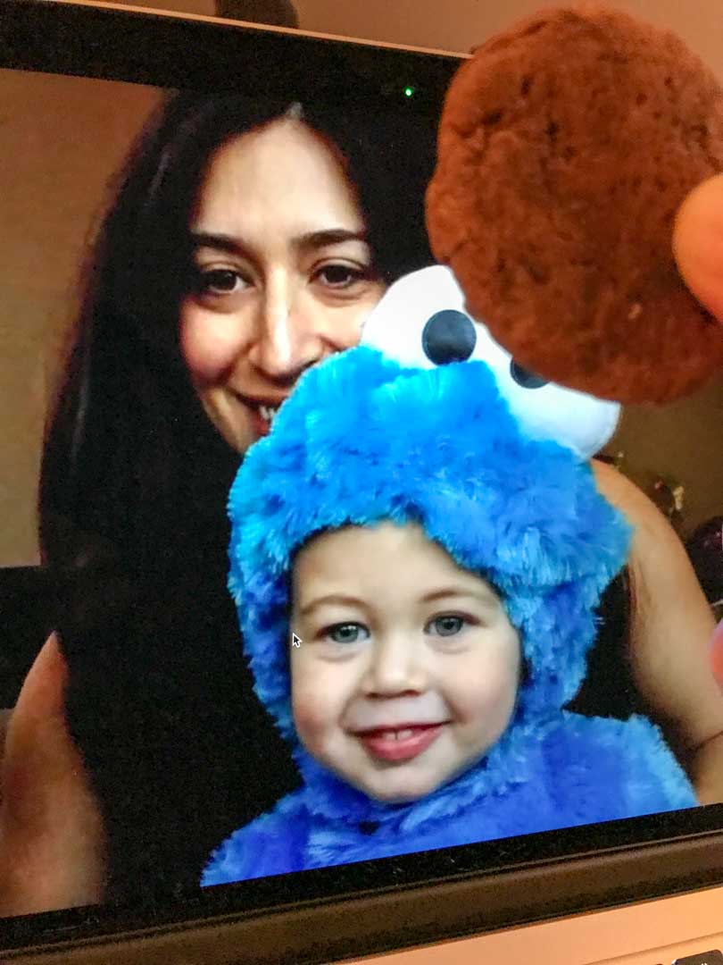 Nephew Norman dressed as cookie monster on FaceTime.