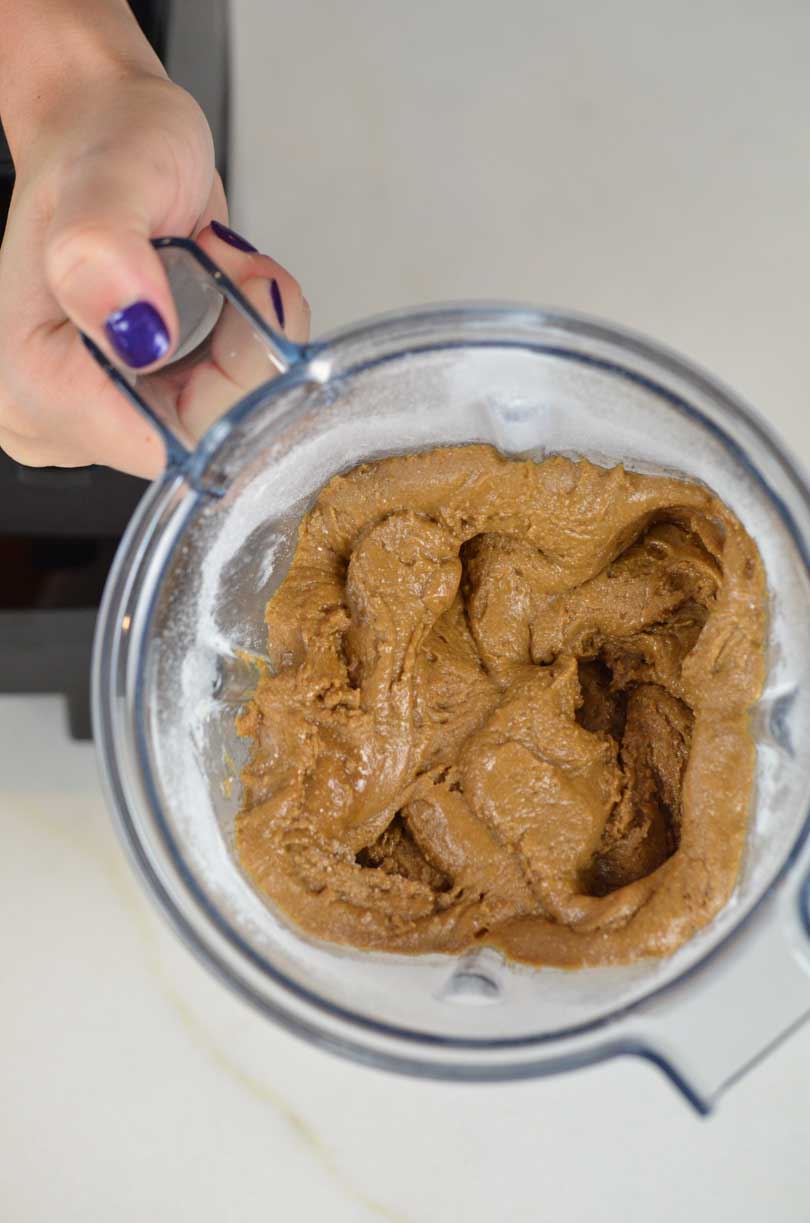 Triple ginger chocolate cookie dough in a 48 oz Vitamix container.