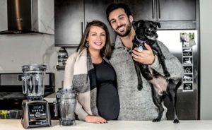 Shalva and Lenny Gale with dog Lucy for Vitamix Holiday Sale 2017.