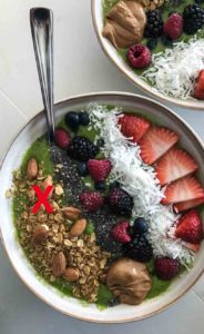 Too many toppings smoothie bowl