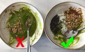 Wrong way and right way to eat smoothie bowl.