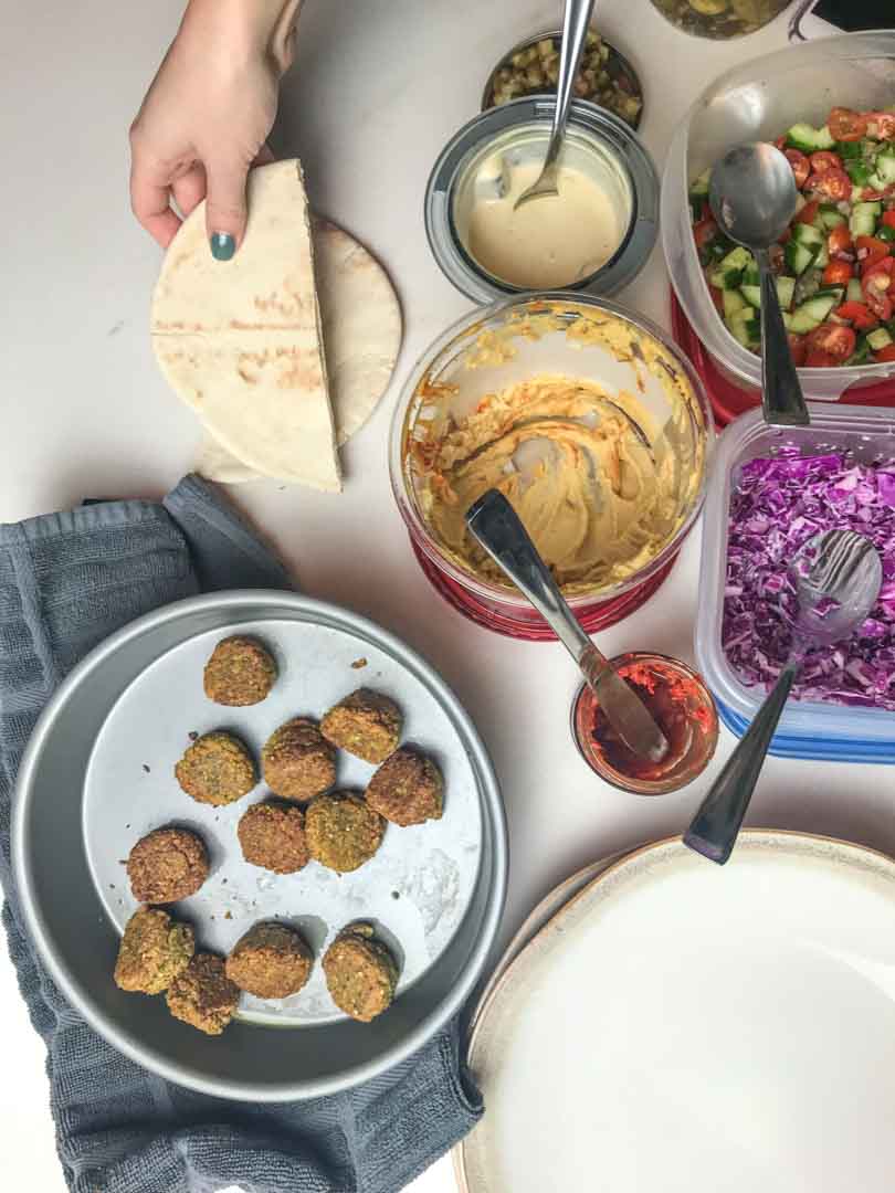 Falafel with tahini dressing made in a Vitamix.