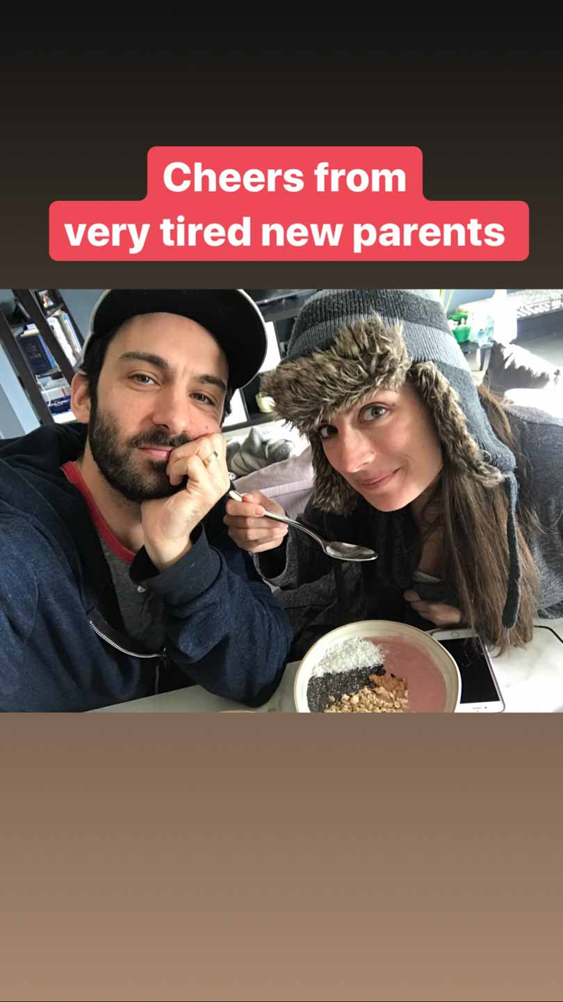 Lenny and Shalva smoothie bowl tired new parents.