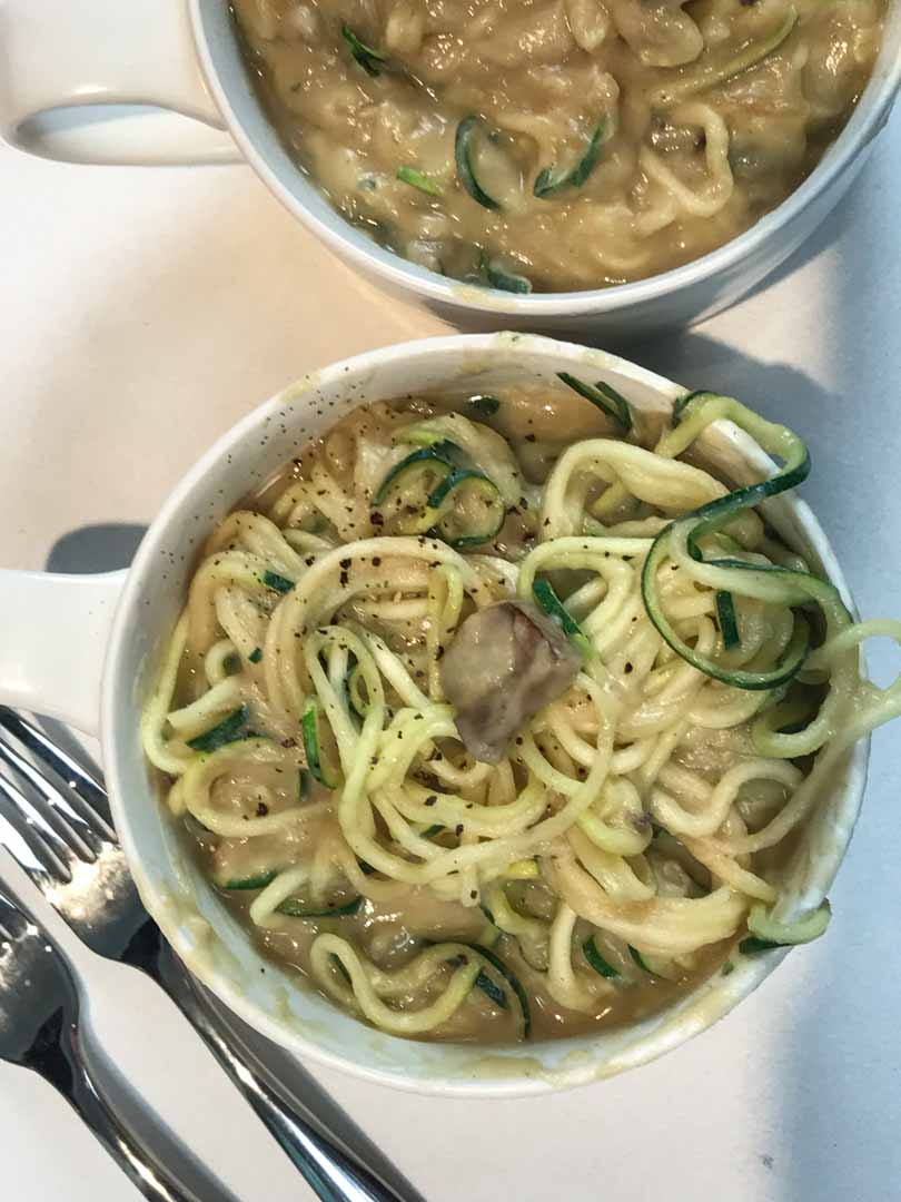 Zucchini noodles with Alfredo sauce.