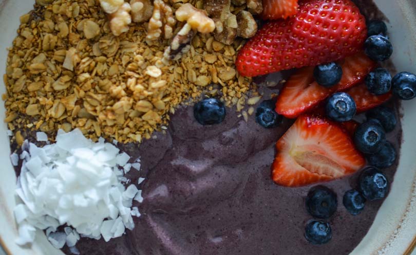 Acai bowl with granola and berries.