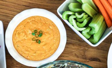 buffalo "chicken" dip made dairy free with artichokes
